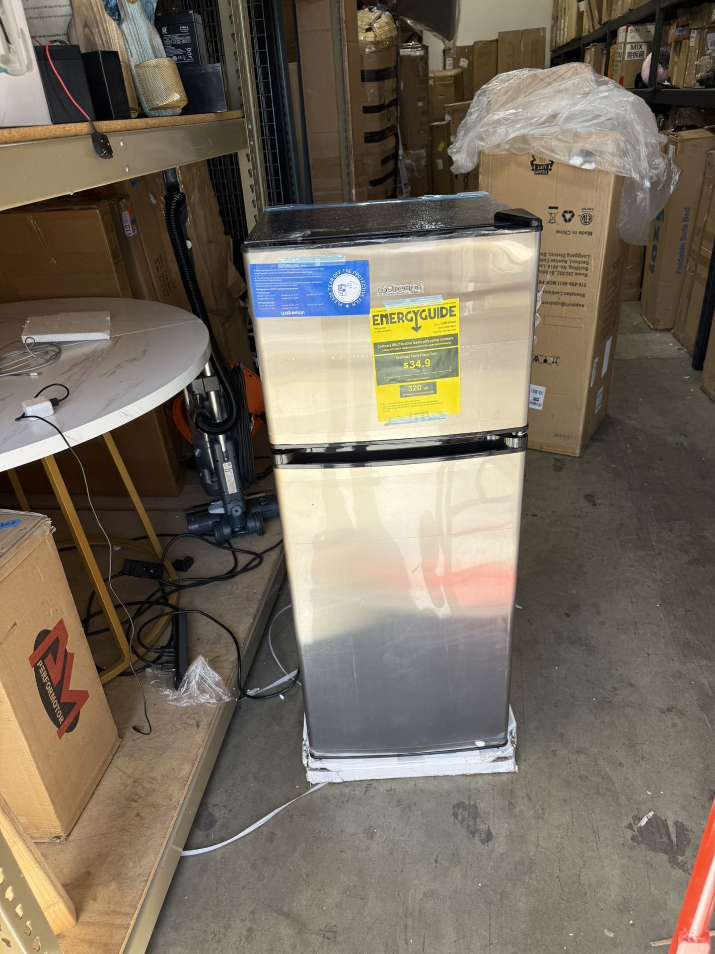 Upstreman 4.0 Cu.Ft. Mini Fridge w/ Freezer – Stainless, Double Door