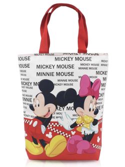 NWT-Disney Mickey & Minnie Large Double-Sided Reusable Tote Bag with/Zip Closure