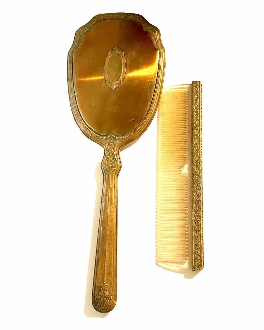 Vintage Copper-Gilt Mirror And Comb