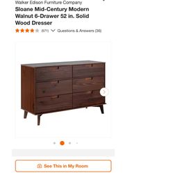 Sloane Mid-Century Modern Walnut 6-Drawer 52 in. Solid Wood Dresser