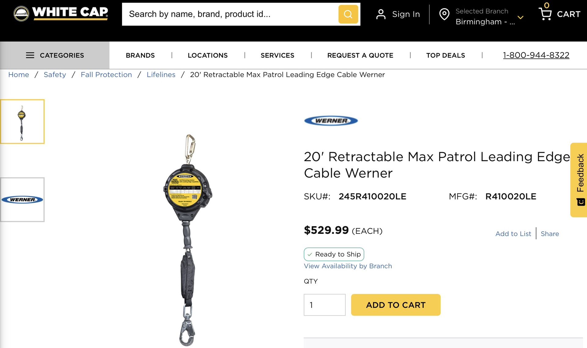 Werner Max Patrol Self Retracting Lifeline 20’