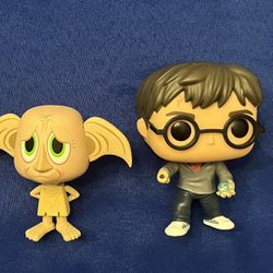 2 Funko Dolls: Harry Potter And Dobby And 1 Other Harry Potter Figurine
