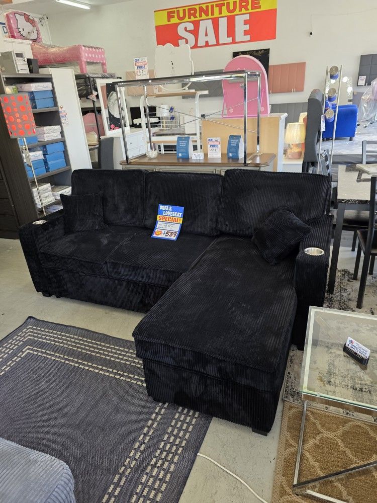 new black sectional convertible reversible couch sofa special come visit our store we're open every day from 10am to 7pm