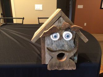 Handmade Rustic Wood Birdhouse with Face