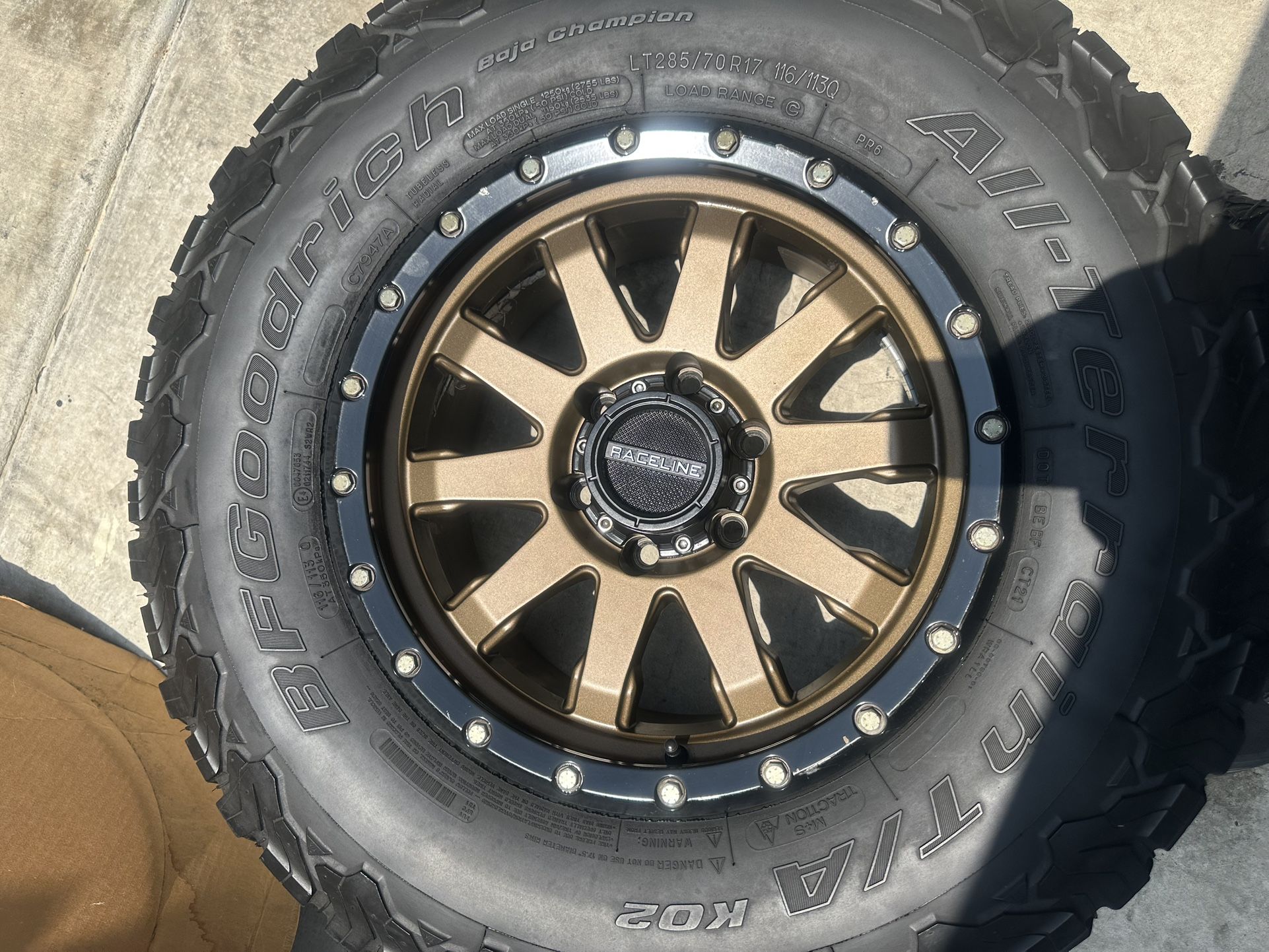 17” Raceline Rims And Bfg Tires In Very Good Condition Fits Silverado Tacoma 4Runner Sierra Yukon Tahoe New Tundras Ford Bronco 6x139.7 Offset 0