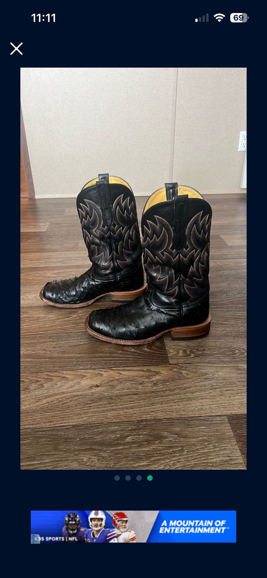 9 1/2 Ostrich Black Boots $600.00