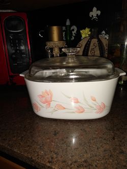 Vintage Corning Ware Pyroceram Peach Floral Casserole Dish