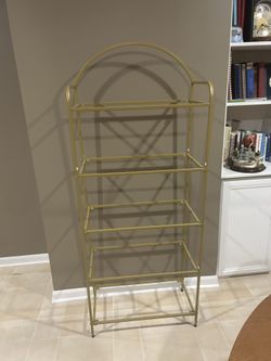 Gold Metal Display Shelf – Modern Storage Shelf with Glass Shelves