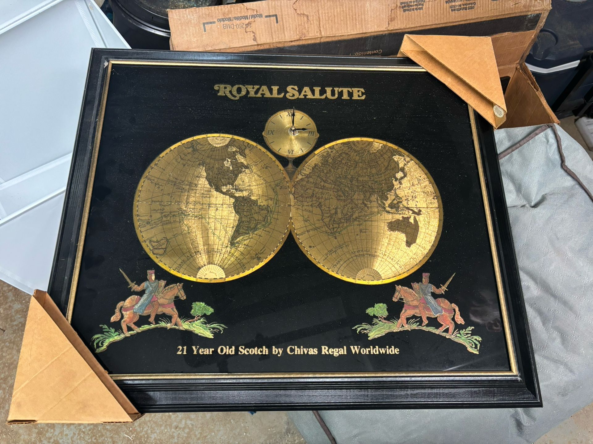 Chivas Regal Royal Salute Clock Mirror With Globe 23”x27” rare