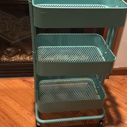 Teal 3-Tier Rolling Utility Cart
