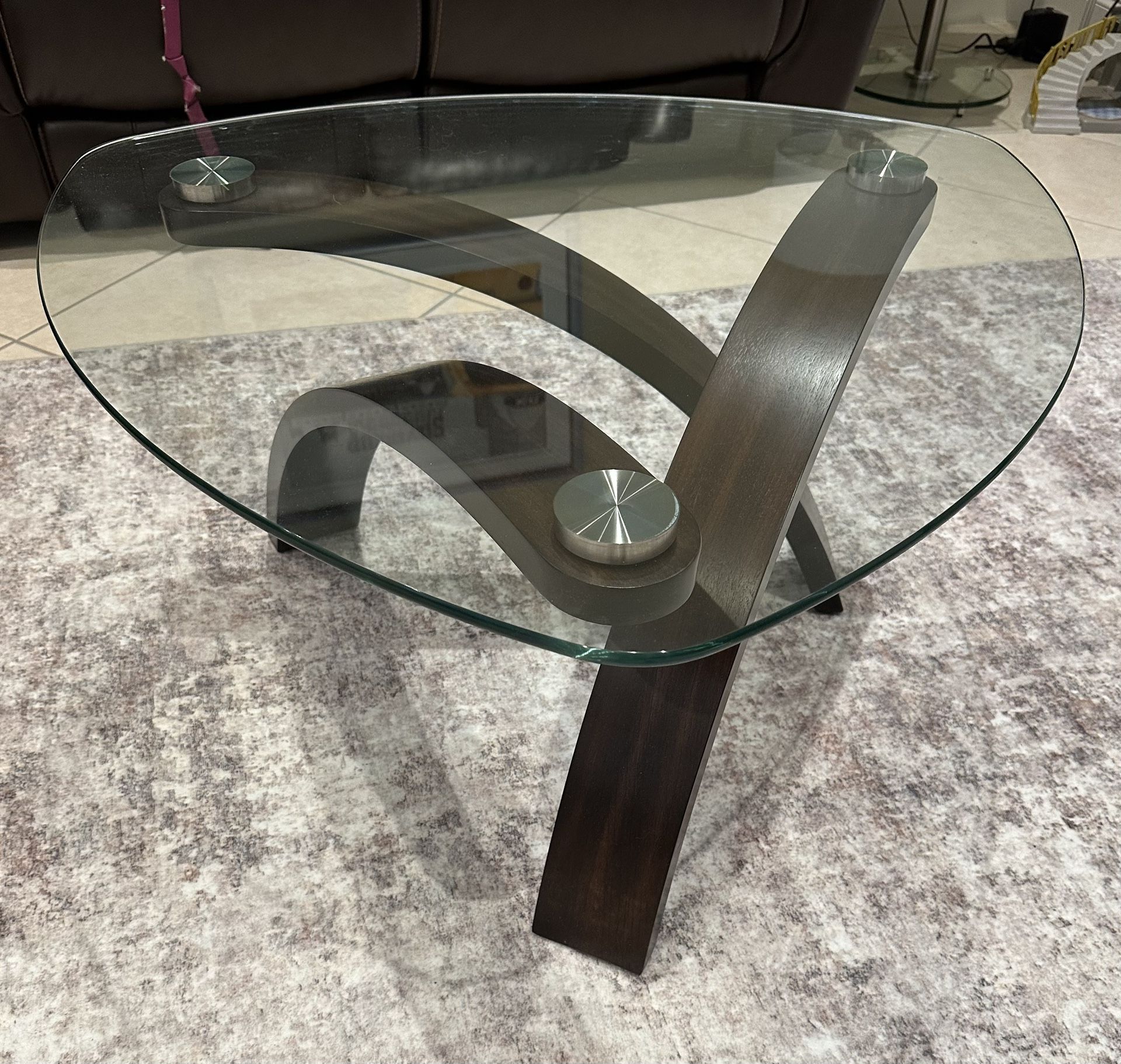 Coffee Table - Contemporary Glass-top With Wood Legs