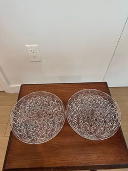 Vintage Clear Cut Pressed Glass Plates Set of 2 - 8" Starburst Geometric Pattern