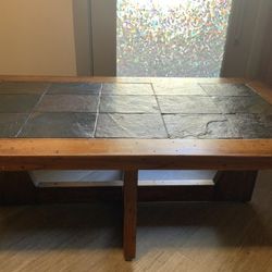 Vintage Heavy-Duty Solid Wood/Stone Tile Coffee Table and Side-End Table