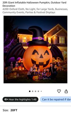 20ft Giant Inflatable Halloween Pumpkin Yard Decoration