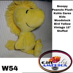 Snoopy Peanuts Plush Kohls Cares Kids Woodstock Bird Yellow Vintage 12" Stuffed W54