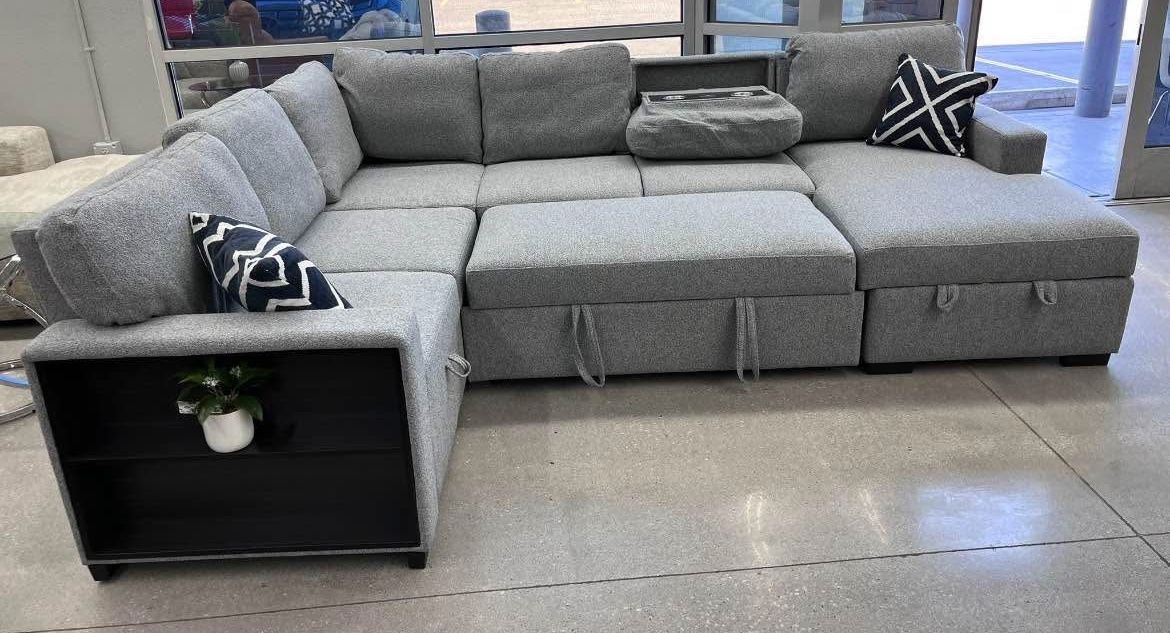 New 92x119x69 Sleeper Sectional Couch With Storage And USB / Free Delivery