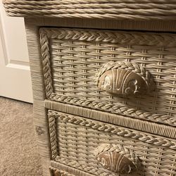 White wicker rattan style night stand with 2 drawers