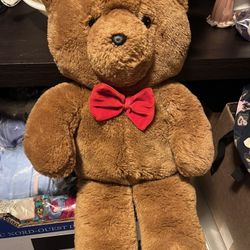 Vintage 1986 Dakin Fun Farm Brown Honey Jo 20” Teddy Bear /Plush Red Bow Tie