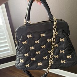 Betsy Johnson Black Leather Purse With Gold Hardware 
