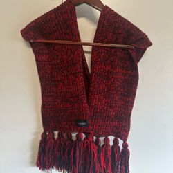Calvin Klein Women's Red/Black Chunky Marled Knit Fringe-Trim Scarf SZ OS. L 90” W 8”