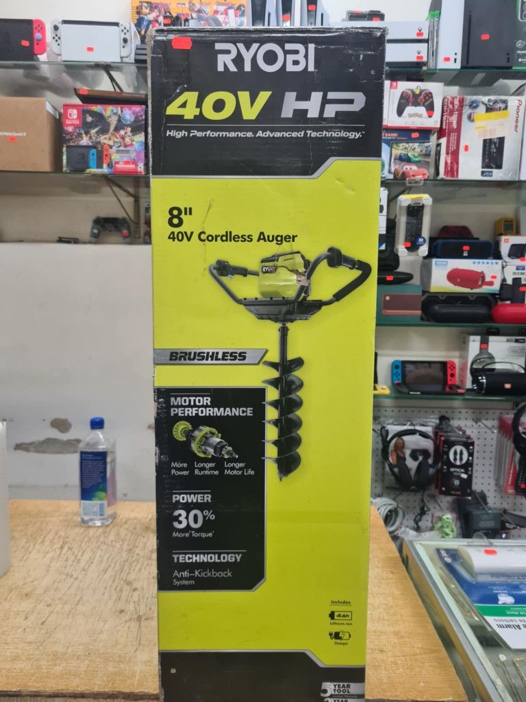 RYOBI - 40V HP Brushless Cordless Earth Auger with 8 in. Bit with 6.0 Ah Battery and Charger