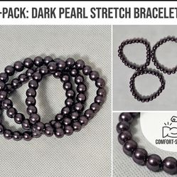 3-Pack Dark Pearl Imitation Pearl Stretch Beaded Bracelets Comfort-Stretch