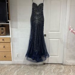 Vestido Espectacular Azul  Marino Y Plateado