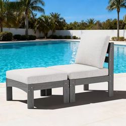 SERWALL 2 Pieces Outdoor Sofa with Removable Cushions and Ottoman, Grey All Weather Patio Sofas, HDPE Outdoor Conversation Set, Patio Furniture Set fo