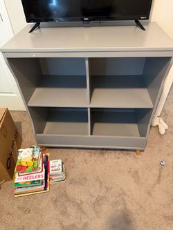 Gray Wood Bookcase with Open Shelves
