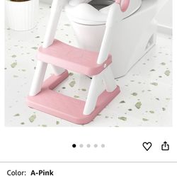 CLEAN  Pink Potty Training Seat with ladder, bear potty training seat, step stool seat, step up potty seat