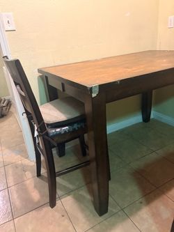 Dark Wood Counter Height Dining Table with Chair