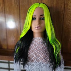 Neon Black Synthetic Hair Wig New 18" 