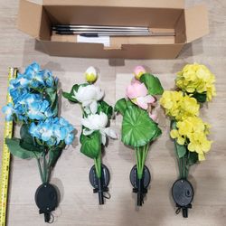 Brightown Solar Lights Outdoor, 4 Pack Solar Garden Lights with Larger & More Realistic Flowers, Waterproof Outdoor Solar Lights for Yard Patio Lawn P