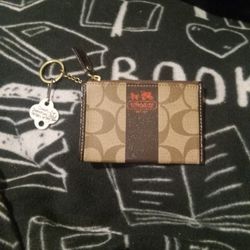 Brand New COACH Signature Coated C Canvas Card holder / coin purse with Keychain 