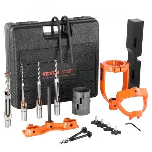 Mortising Attachment for Drill Press, 4 Model Drills Square Hole Chisel Set, Bench Drill Locator Set Mortise and Tenon Tools with 5 Bushings, for Wood