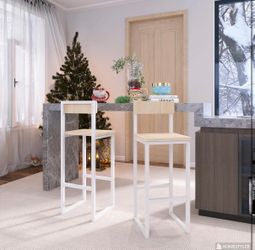 Bar Stools Set of 2, 27" Counter Height BarStools with Back and Footrest, Birch Wooden Seat Metal Frame, Easy Assembly Bar Chairs for Kitchen Island, 