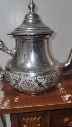 Rare 1900s Turkish Silver Plated Brass Teapot Functions Well 