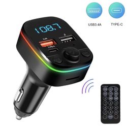 Car FM Transmitter Bluetooth 5.0 Handsfree With TypeC Dual USB 3.4A Fast Charger