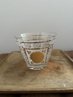 Mid-Century Gold & White Lowball Glass