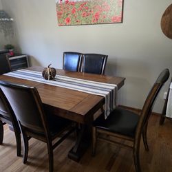 World Market Mahogany Verona Trestle Table + 6 Leather Chairs — $100