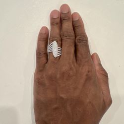 Iced Out Statement Ring – Silver, Lab Diamond Look, Unisex, Size 10