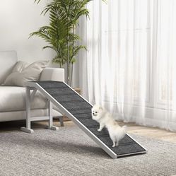 PawHut Pet Ramp Non-Slip Carpet, for SML Pets Indoor Use, 74" x 16" x 25", Assembled White NEW  