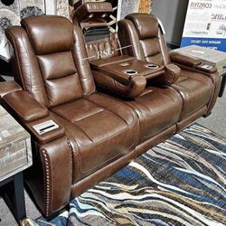 Real Leather Power Recliner Sofa By ASHLEY 