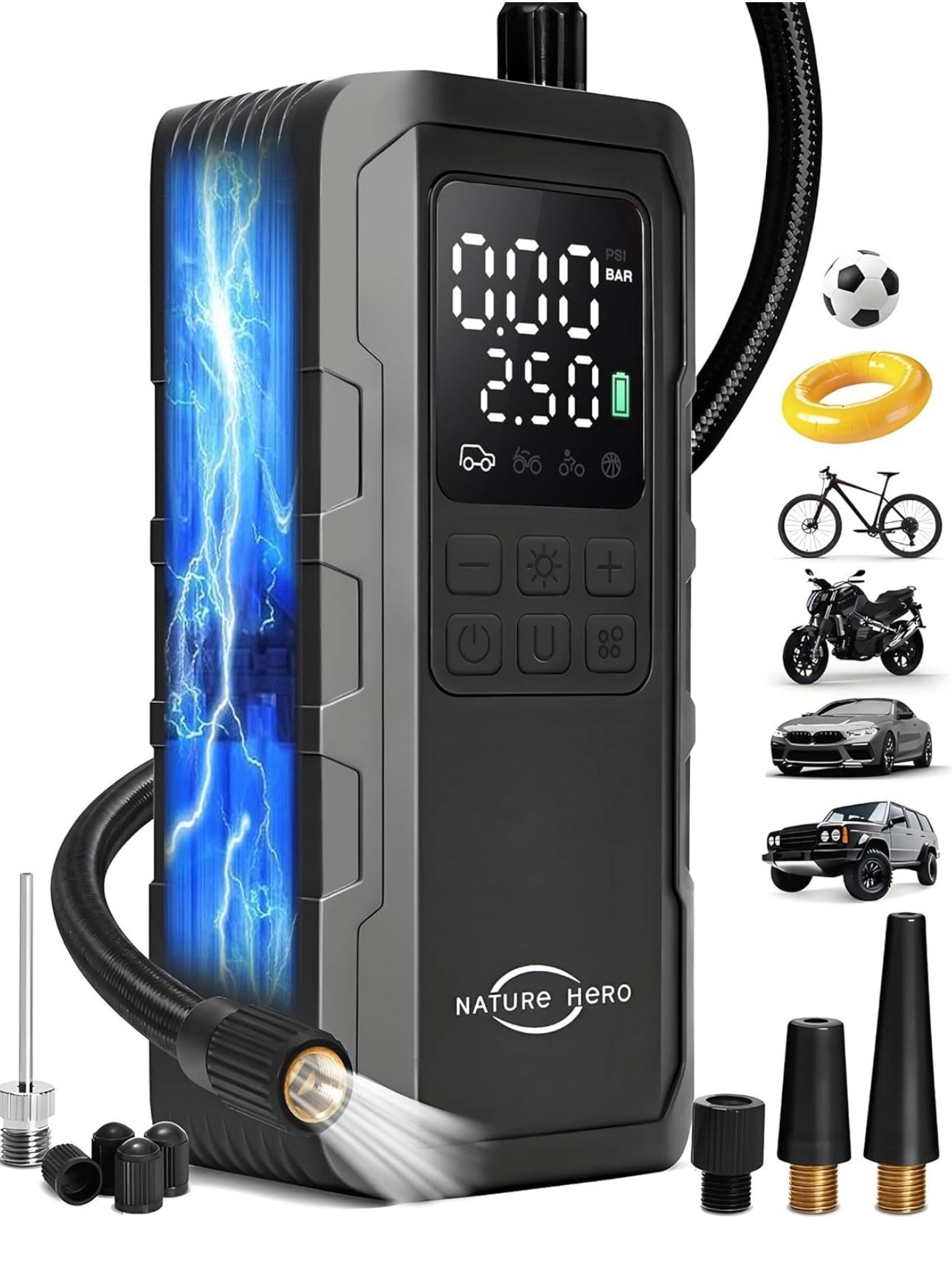 New Tire Inflator Portable Air Compressor and Power Bank - 150PSI Compressor Portable Tire Inflator for Car, Motorcycle, Bicycle, Balls - Car Air Pump