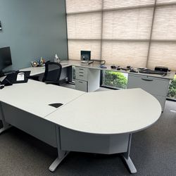 Large U-Shaped Executive Office Desk with Matching Credenza & File Storage