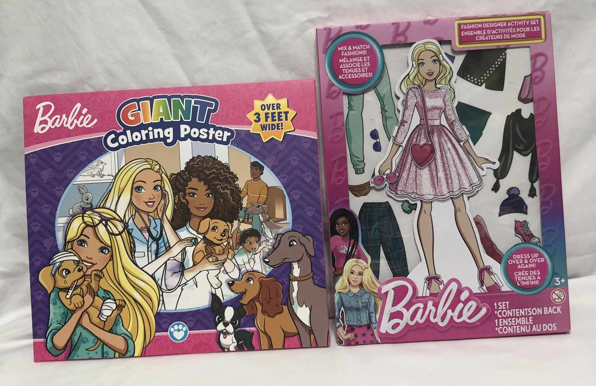 Barbie Bundle coloring poster you can be a Vet/Fashion Designer activity set. 3+