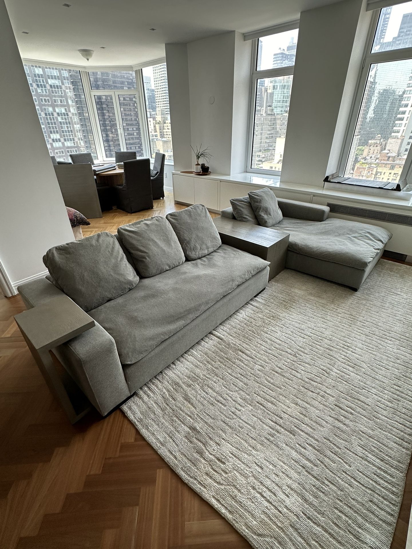 Down Feather Grey Modular Sectional Couch with Side Tables