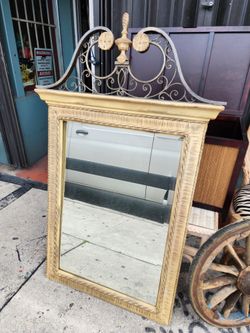 Stunning Vintage Large Wicker & Wrought Iron Mirror