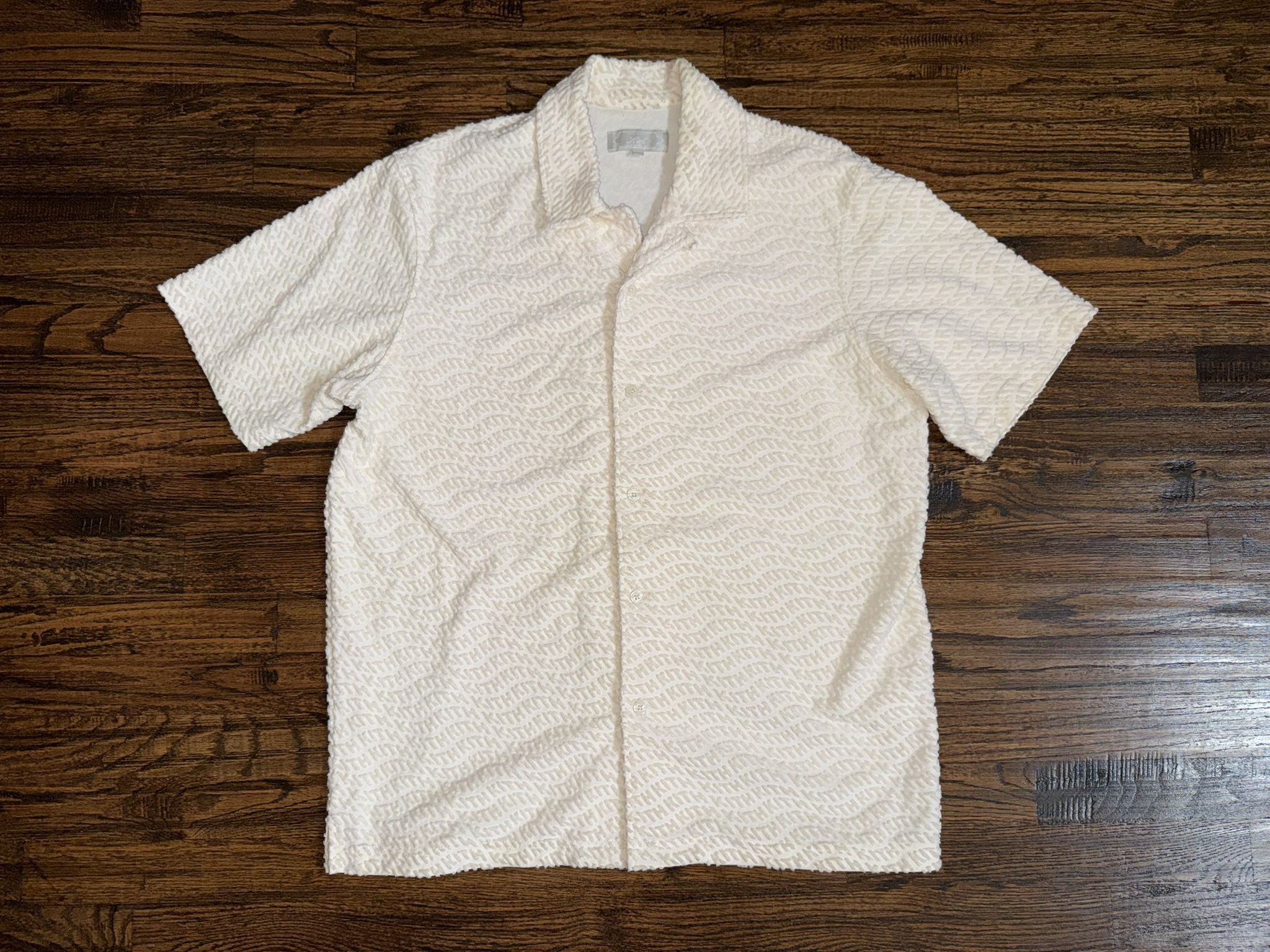 Kith SS25 Wavy Monogram Thompson Terry Cloth Beige Button Up Shirt Size Large