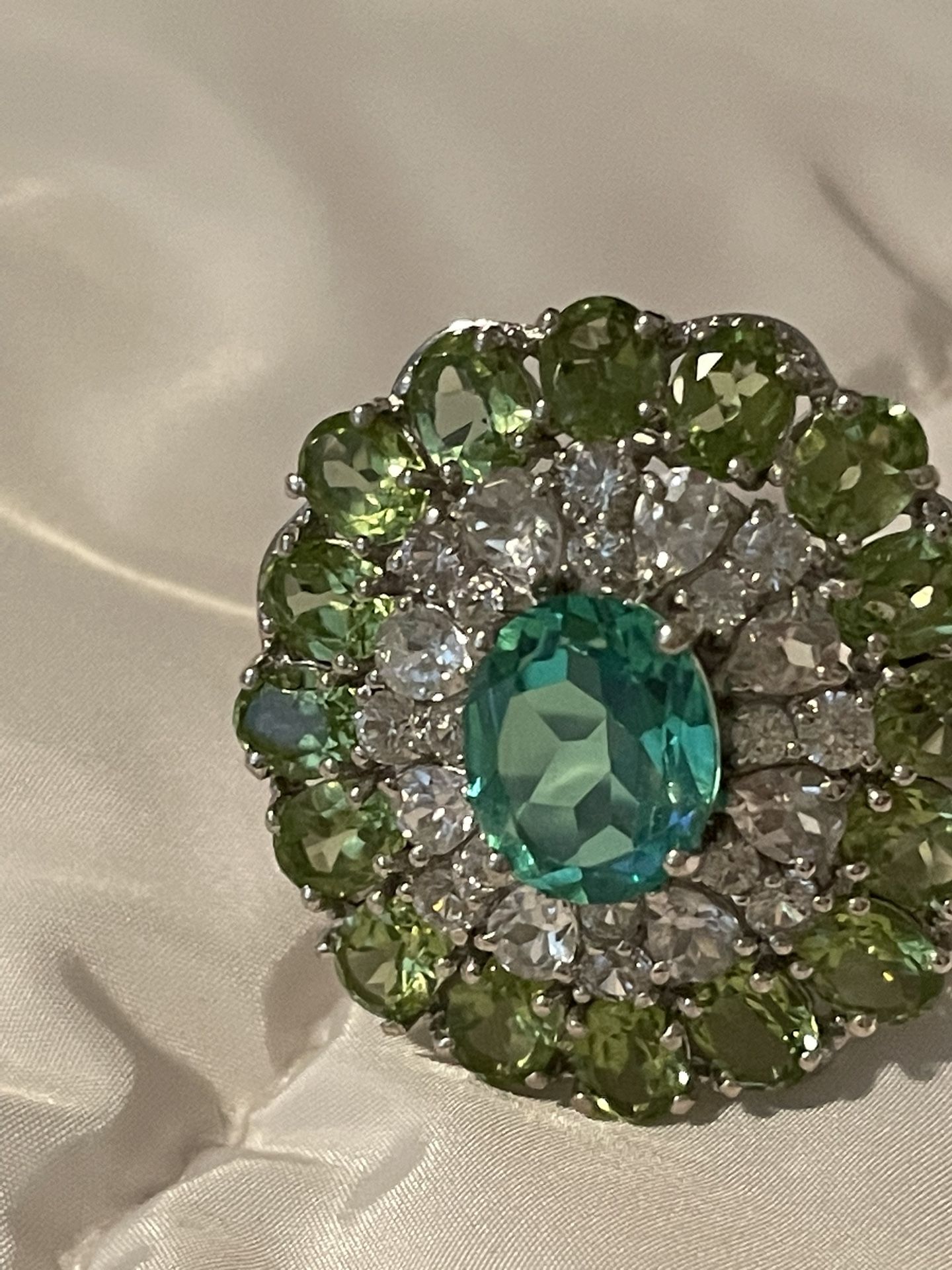 Peacock Quartz and Peridot Ring